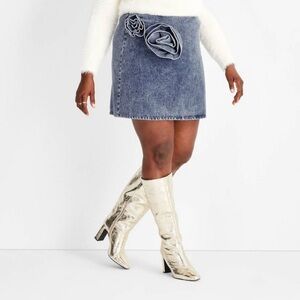 Women's Rosette Denim Mini Skirt - Future Collecti Medium Wash